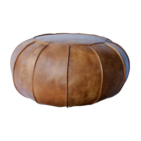 Cool rund læderpuf · Antikbrun