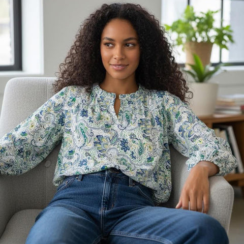 Falula bluse · Offwhite/green