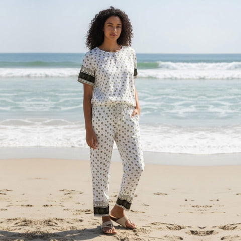 Juline bluse · Offwhite/green